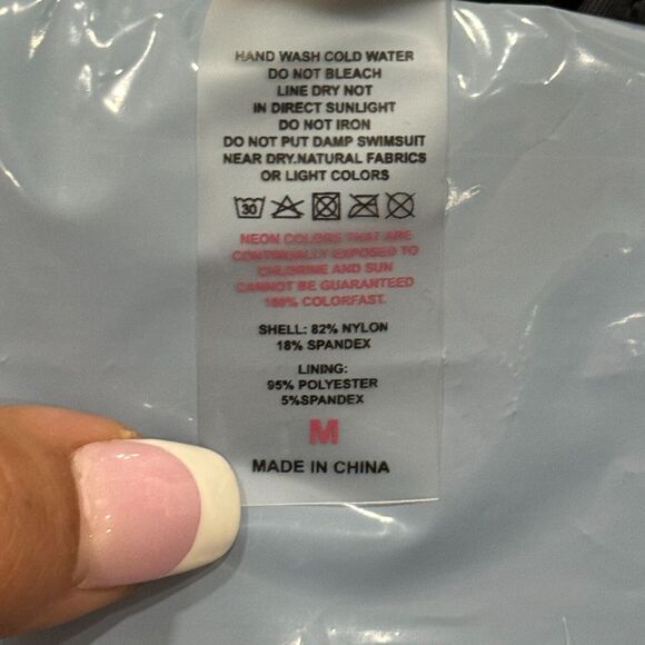 Polka Dot Bikini Set‎ Womens Size Medium Black V Neck Spaghetti Strap High Waist - Picture 7 of 8